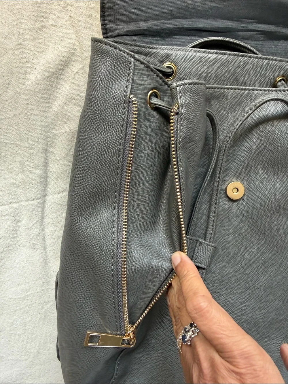 Women’s Gray Backpack Purse with Gold Accent